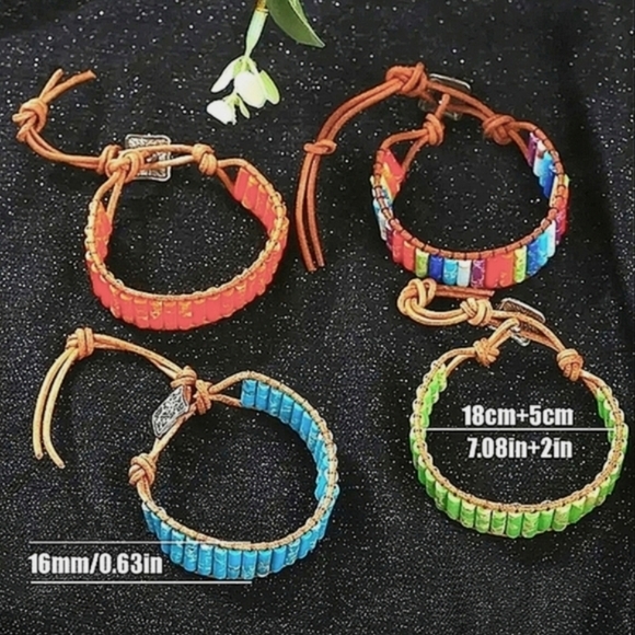 Bracelet Stone Leather Vintage Style Rocker Hippie Surfer Mens Chakra Bracelet - Picture 4 of 7